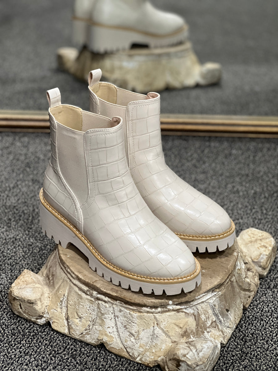 Hey Girl by Corkys Whatever Ivory Croco Ankle Boot