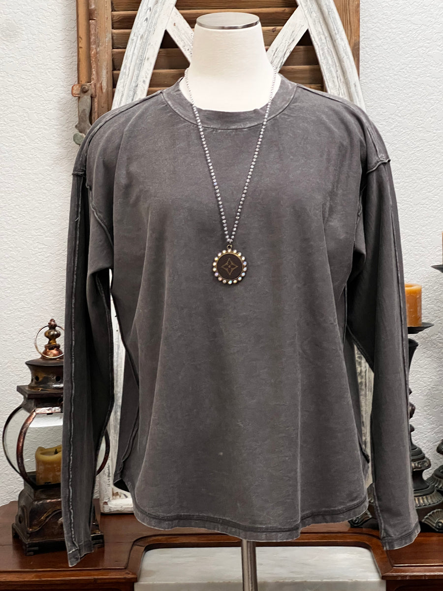 Ashlee Long Sleeve Mineral Washed Lounge Tee Top