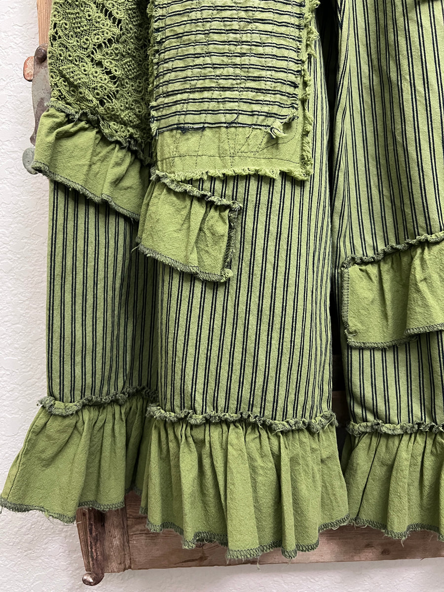 Jaded Gypsy Olive Stripe Ruffles N' Lace Crop Pants