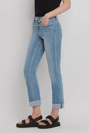 Janet Mid Rise Single Cuffed Crop Slim Straight Jeans