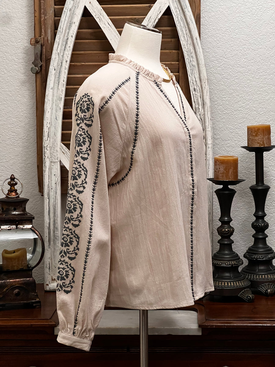 Consuela Linen Gauze Embroidered Top