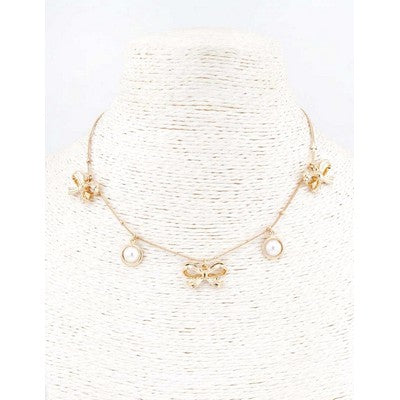 Meghan Browne Billy Gold Pearls & Bows Charm Necklace