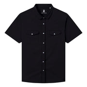 Go Everywhere Solid Pearl Snap Short Sleeve Shirt by Raised By Coyotes