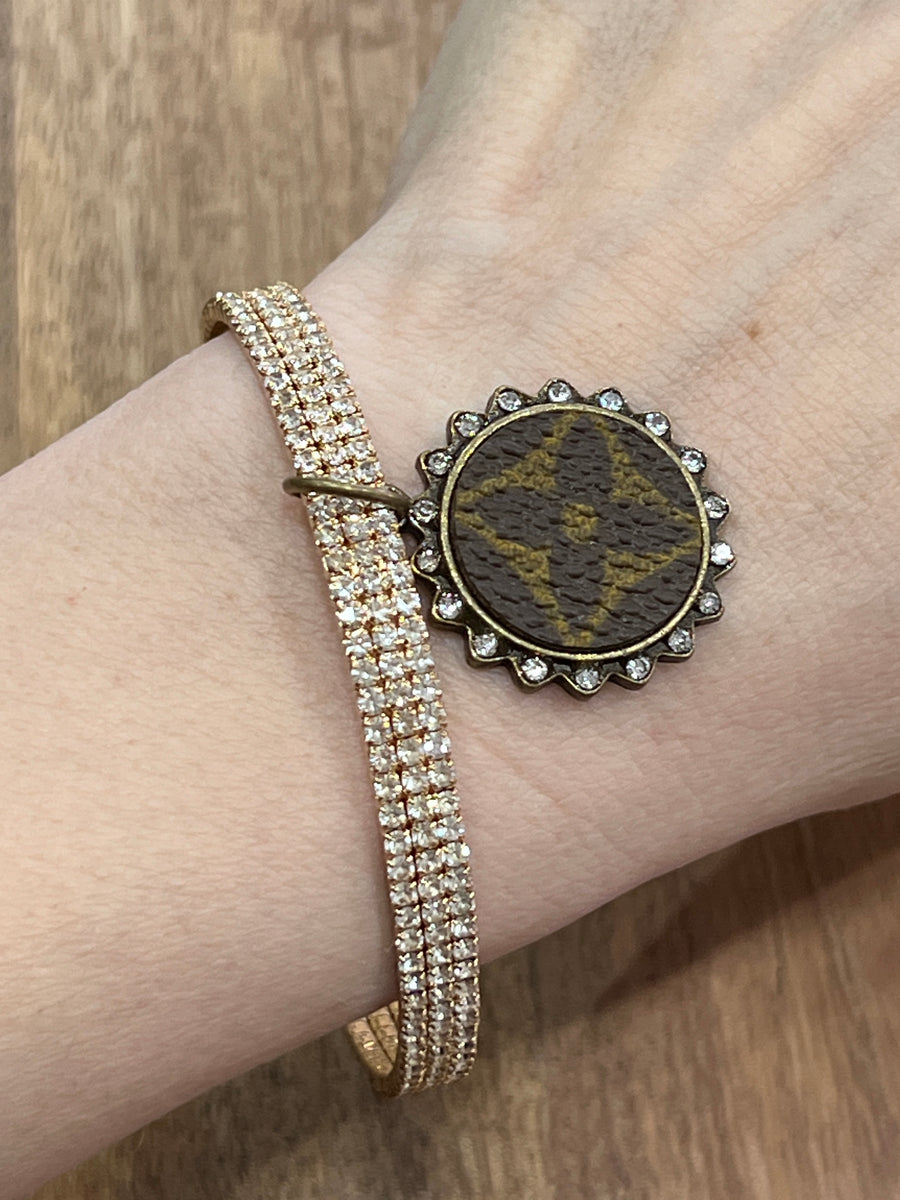 "Charming" Crystal Bangle Bracelet with Authentic LV Upcycled Charm
