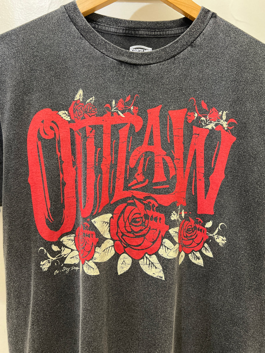 Vintage "Outlaw" Roses Acid Wash Graphic Tee