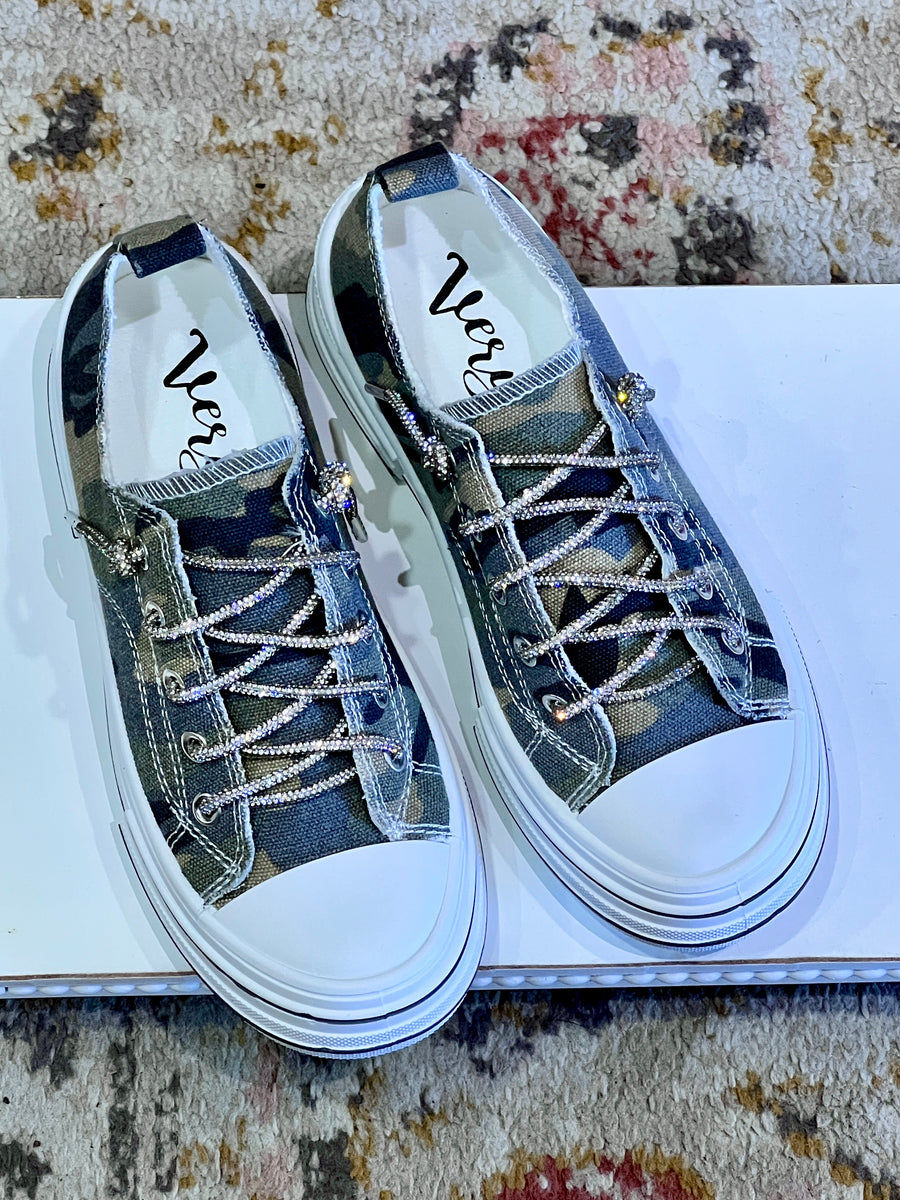Aman Sparkle Lace Up Print Canvas Sneaker with Crystal Laces