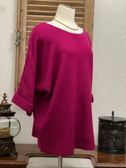 Claire Dolman Half Sleeve Transitional Sweater with Round Neckline