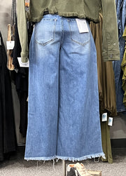 Beautiful CrAzY Super High Rise Wide Leg Crop Denim Jeans with Frayed Hem