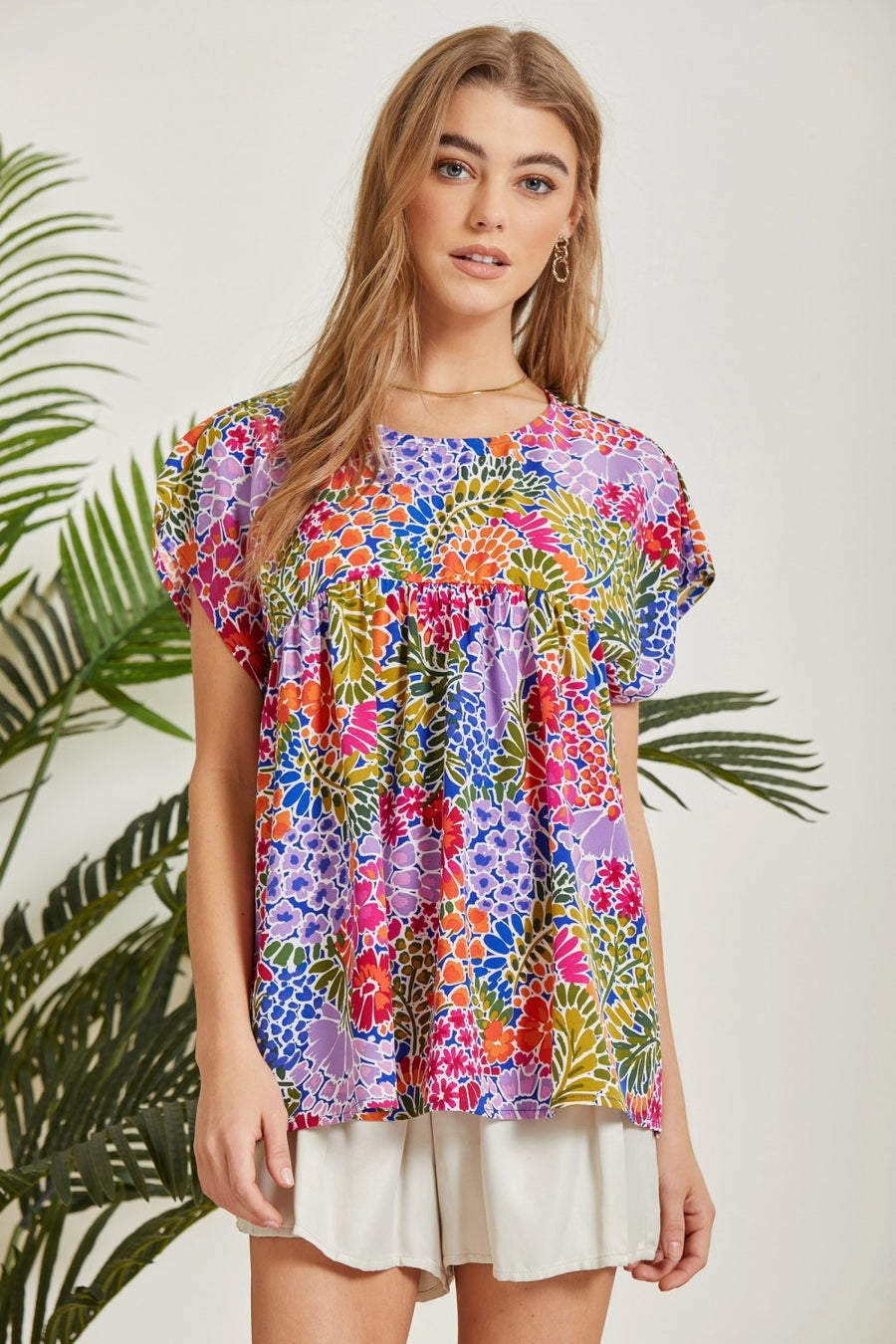 Le Fleur Print Babydoll Top