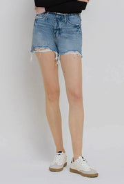 Vervet High Rise Bandless Boyfriend Fray Hem Denim Shorts