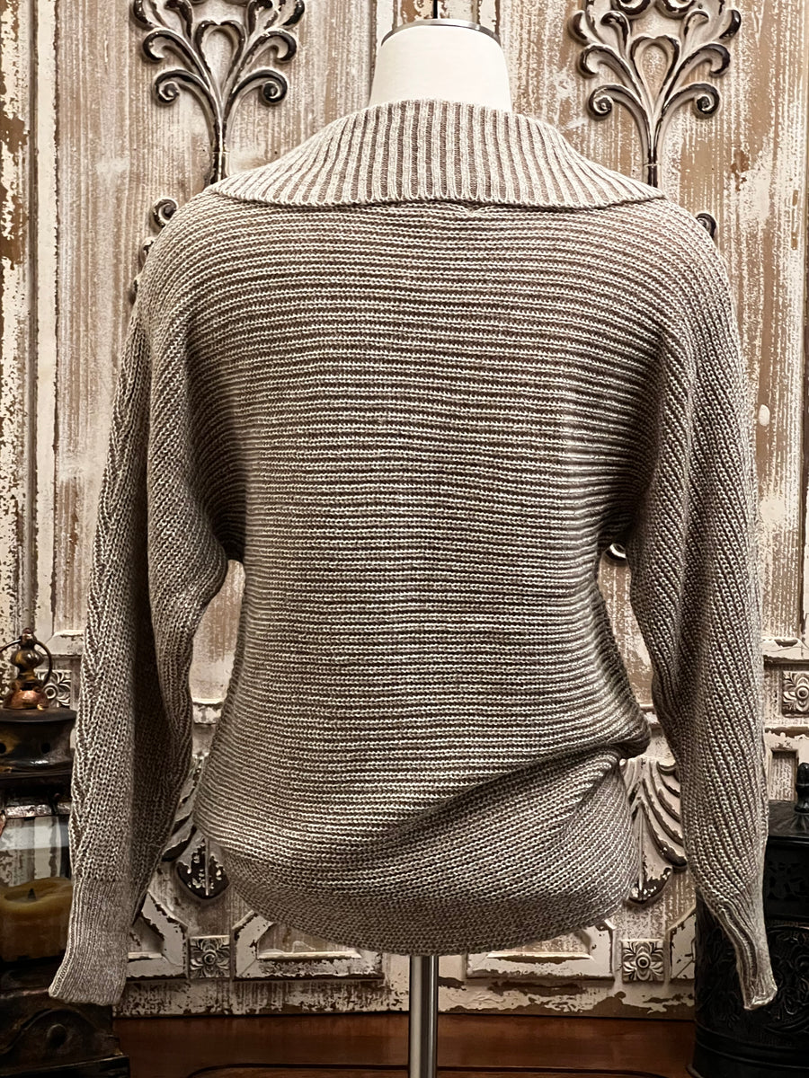Carter Wide Sailor Collar V-Neck Knitted Sweater in Chestnut