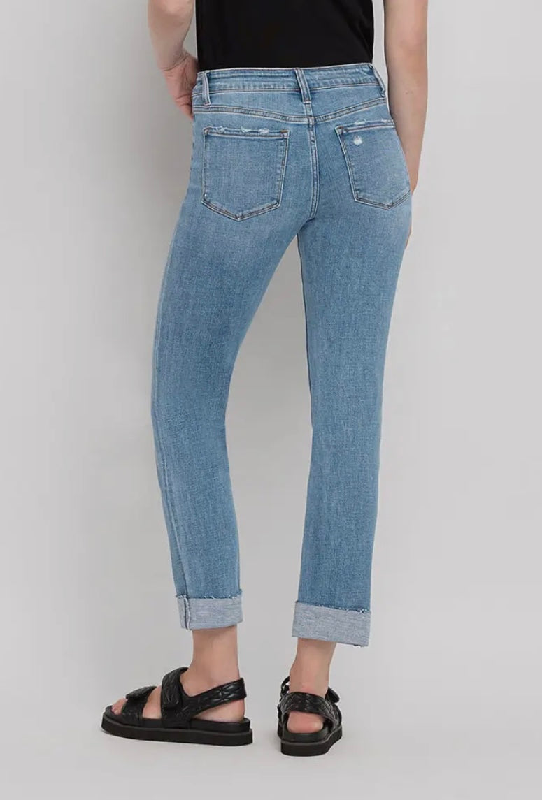 Janet Mid Rise Single Cuffed Crop Slim Straight Jeans