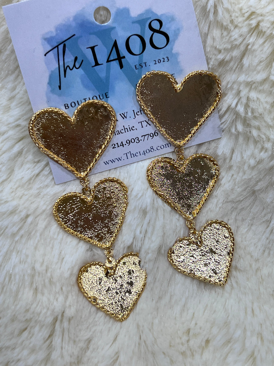Triple Love Gold Hearts Earrings