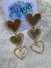 Triple Love Gold Hearts Earrings