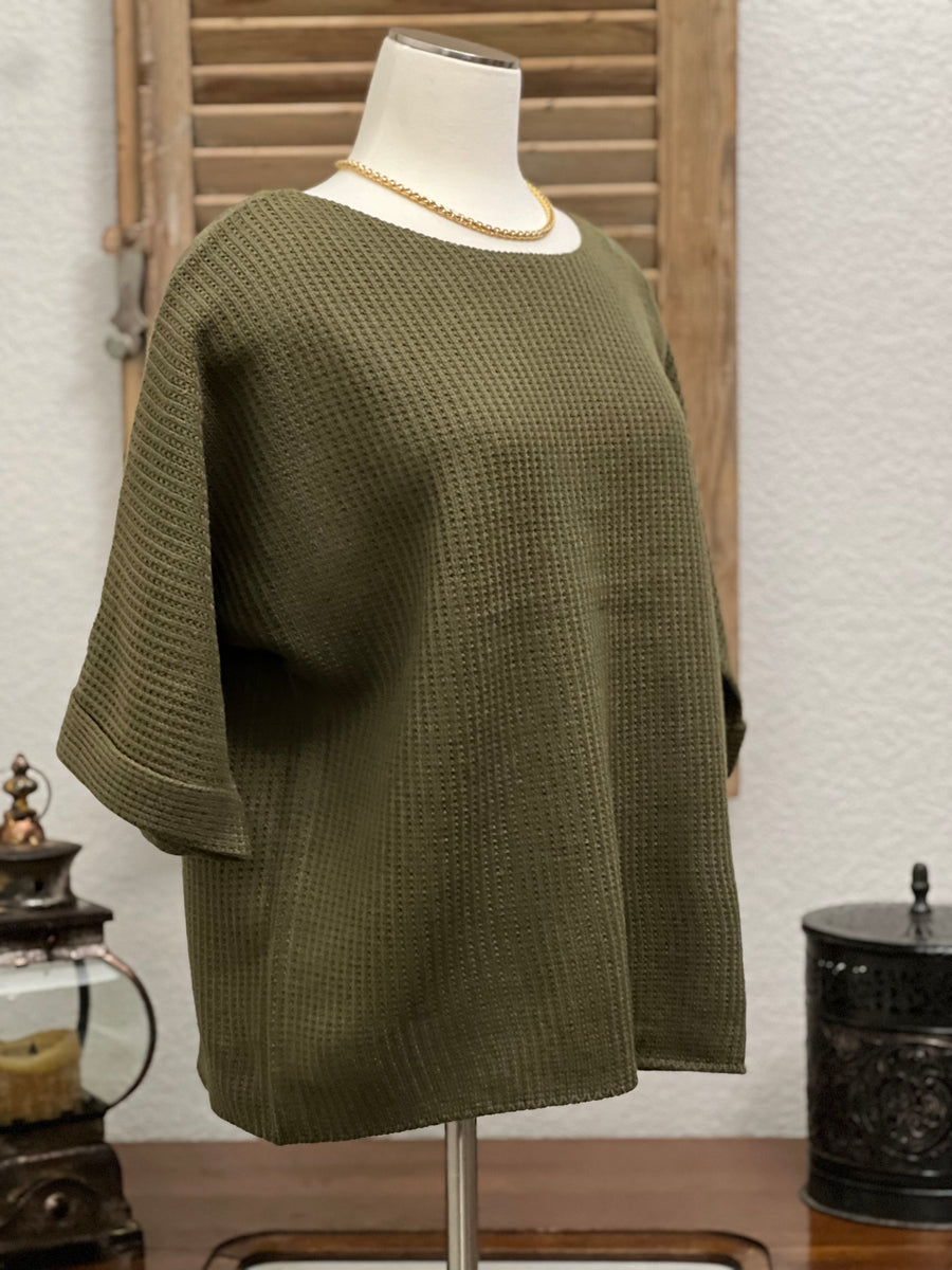 Claire Dolman Half Sleeve Transitional Sweater with Round Neckline