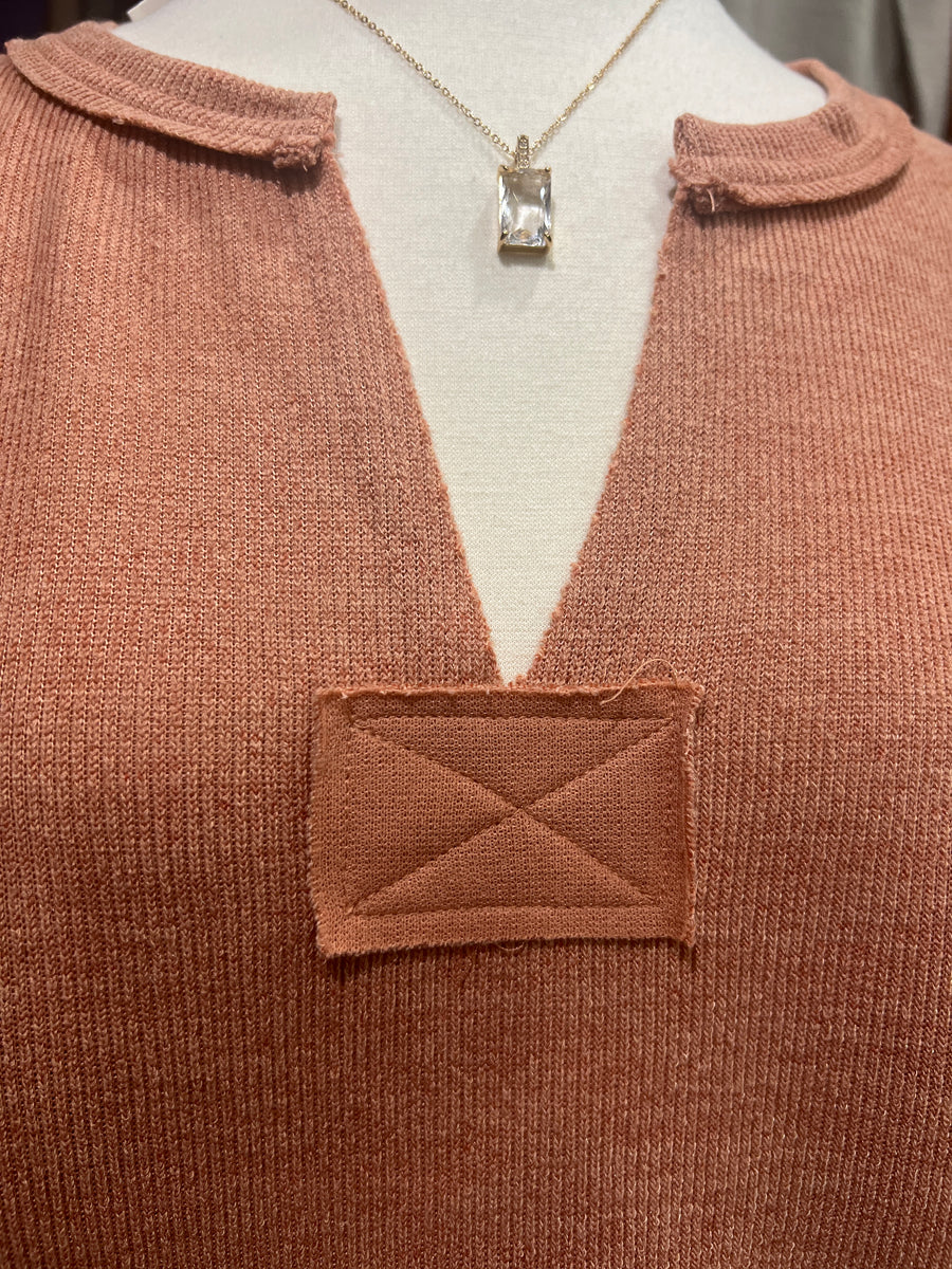 Emerson 3/4 Fold Sleeve Rough Hem Knit Top