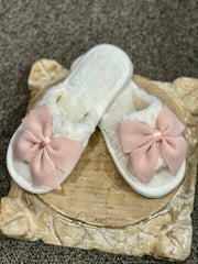 Pink Bow Plush Slippers