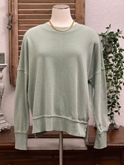 Briar Mineral Washed Terry Oversized Long Sleeve  Crewneck Pullover Top