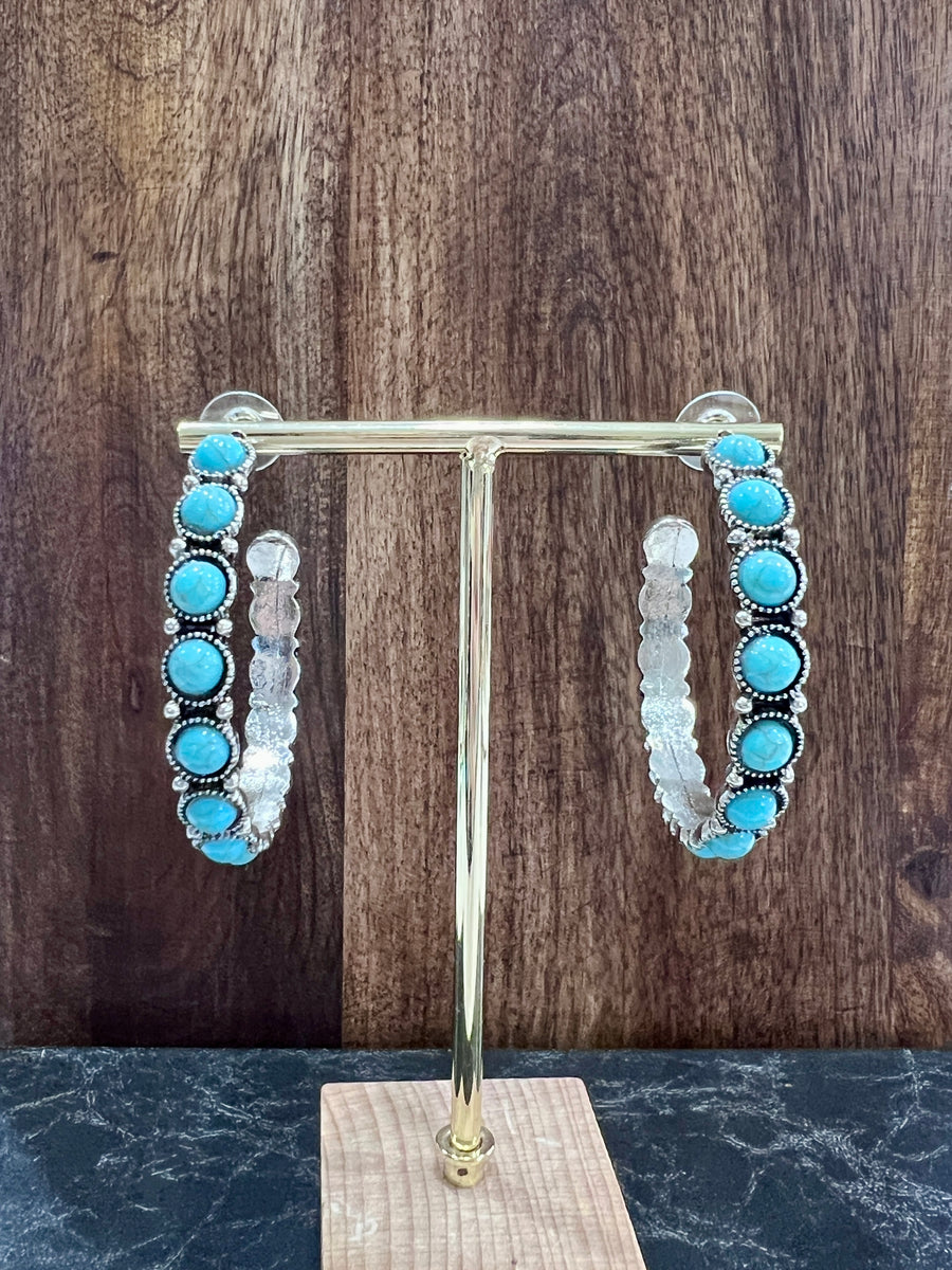 Chenoa Southwestern Blue Turquoise Multi Round Stone Hoop Earrings