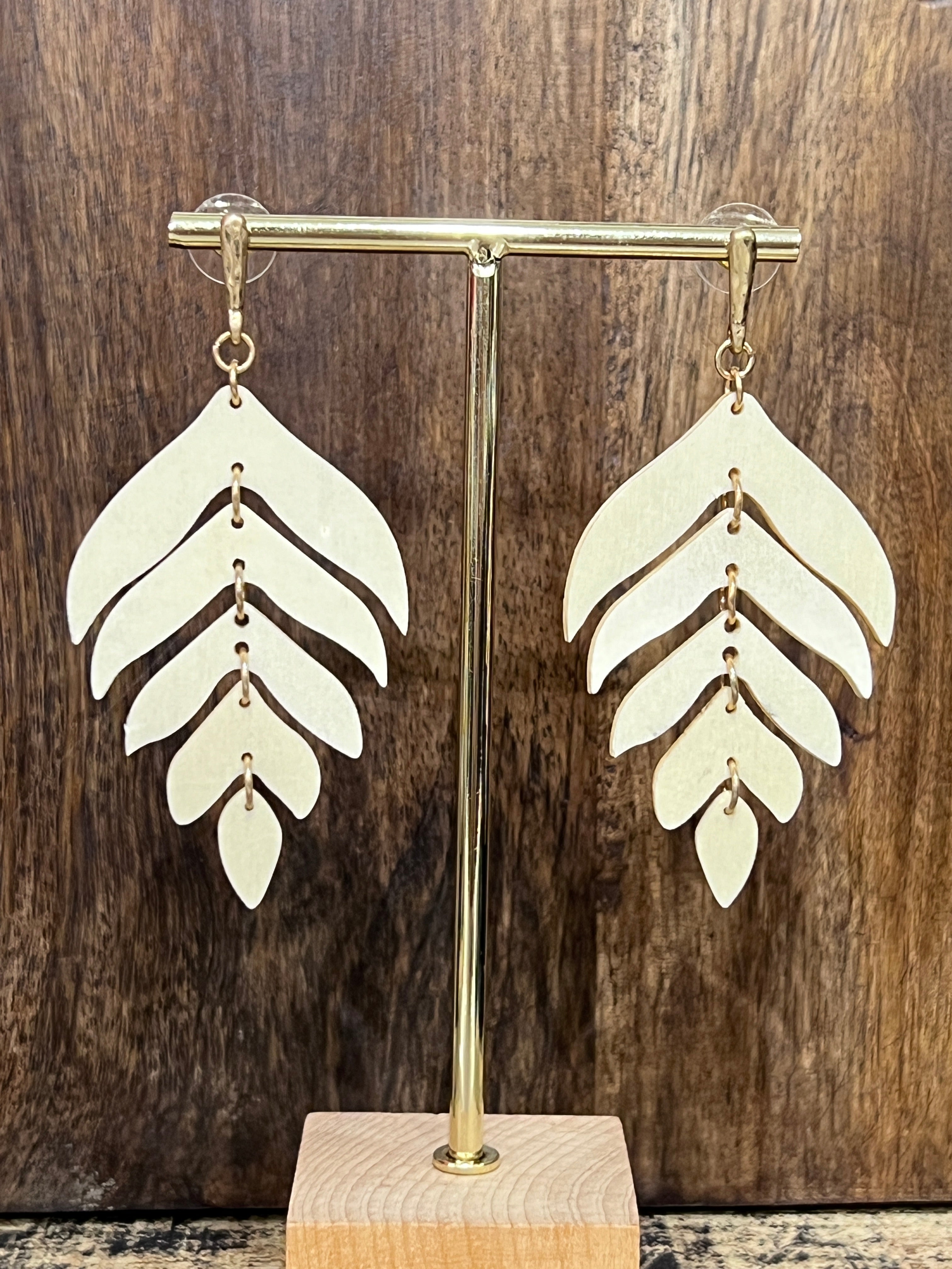 Wooden Feather Dangle Earrings