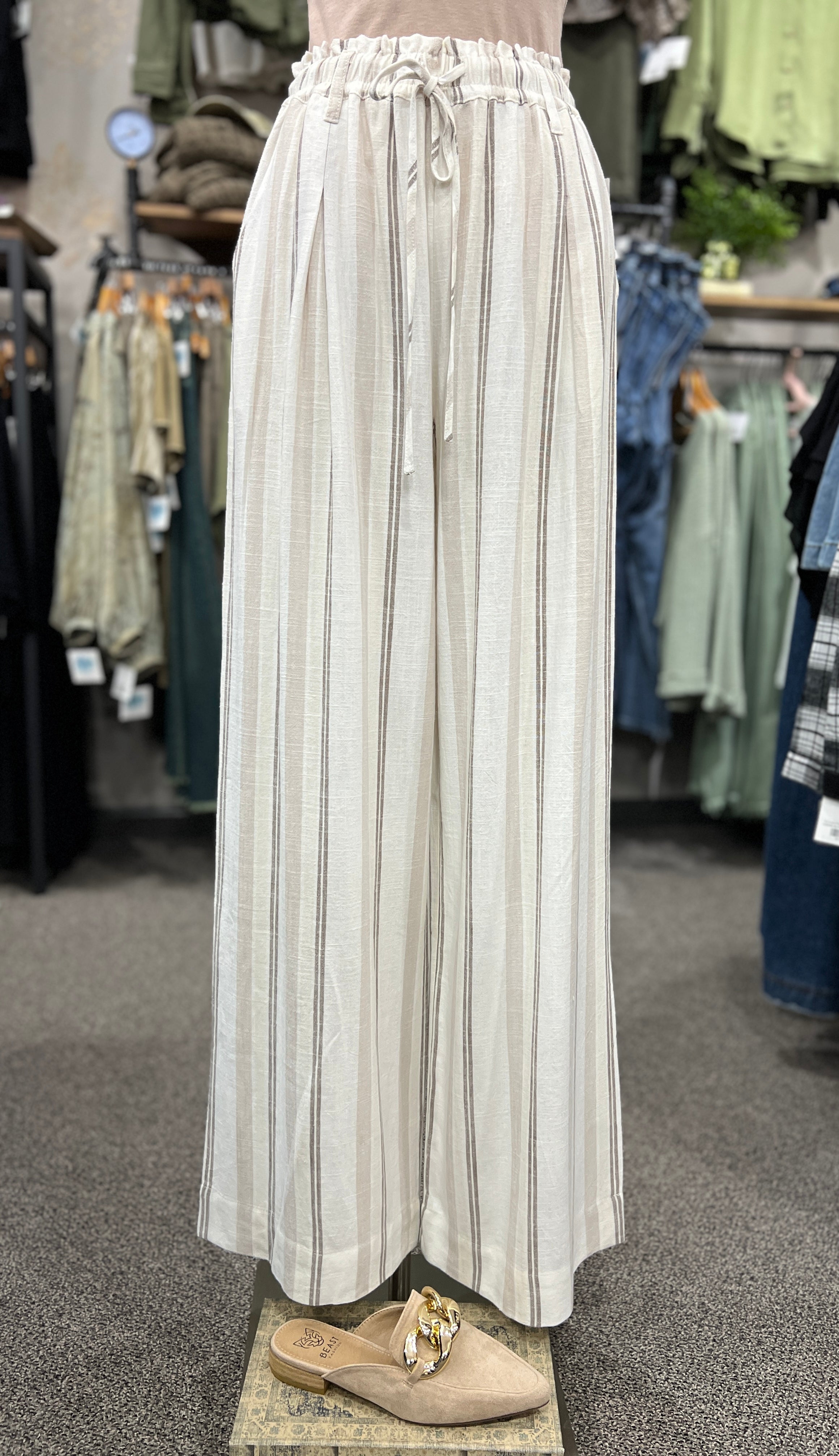 Beckham Wide Leg Linen Stripe Pant