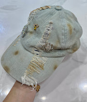 "Fancy" Distressed Baseball Cap, Handmade by A Rare Bird