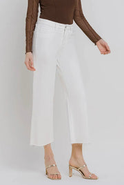 White Lies High Rise Crop Length Wide Leg White Denim Jeans