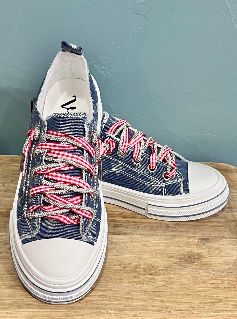 Aman Sparkle Lace Up Print Canvas Sneaker with Crystal Laces