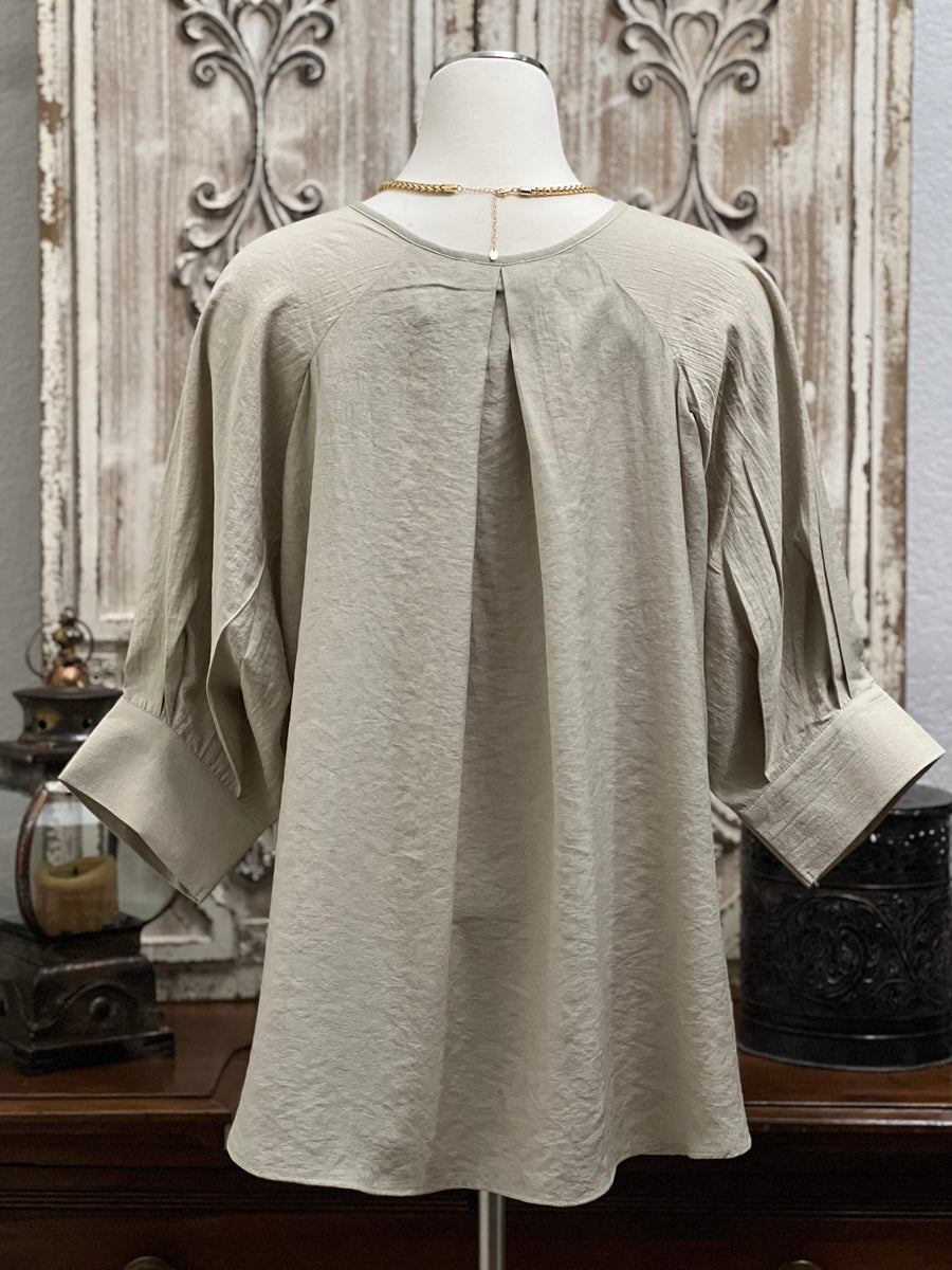 Beckett Lapel V-Neck Oversized Blouse with 3/4 Modern Bishop Sleeve