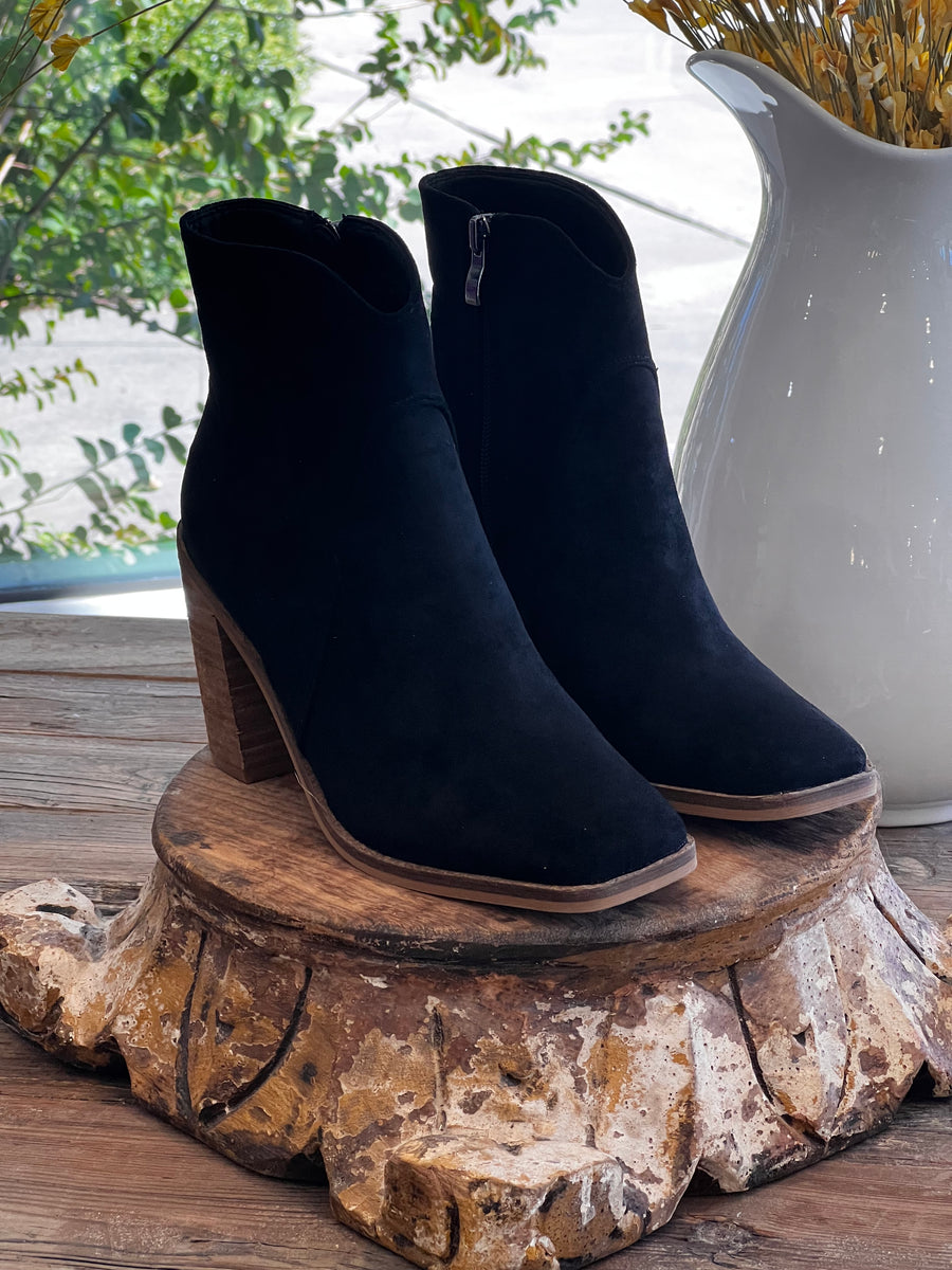Bailey Square Toe Suede Black Ankle Boot
