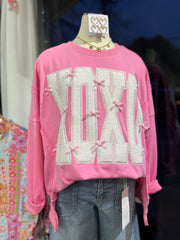 XOXO Sequins & Bows Oversized Pullover Sweatshirt