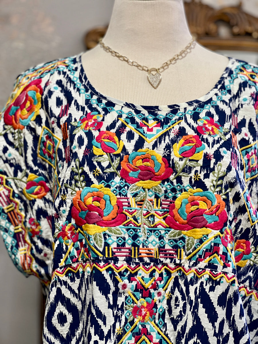 Wynona Embroidered Southwestern Short Sleeve Tunic