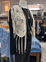 Saloon Lace & Eyelet Fringe Mini Vest