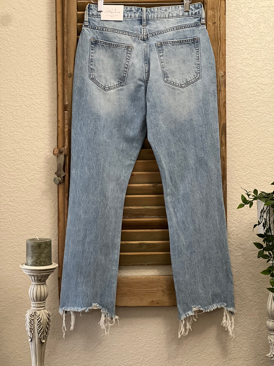 Jelly Jeans Axle High Rise Straight Fit Sharkbite Crop Denim Jean - Heavily Distressed