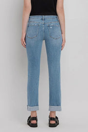 Janet Mid Rise Single Cuffed Crop Slim Straight Jeans