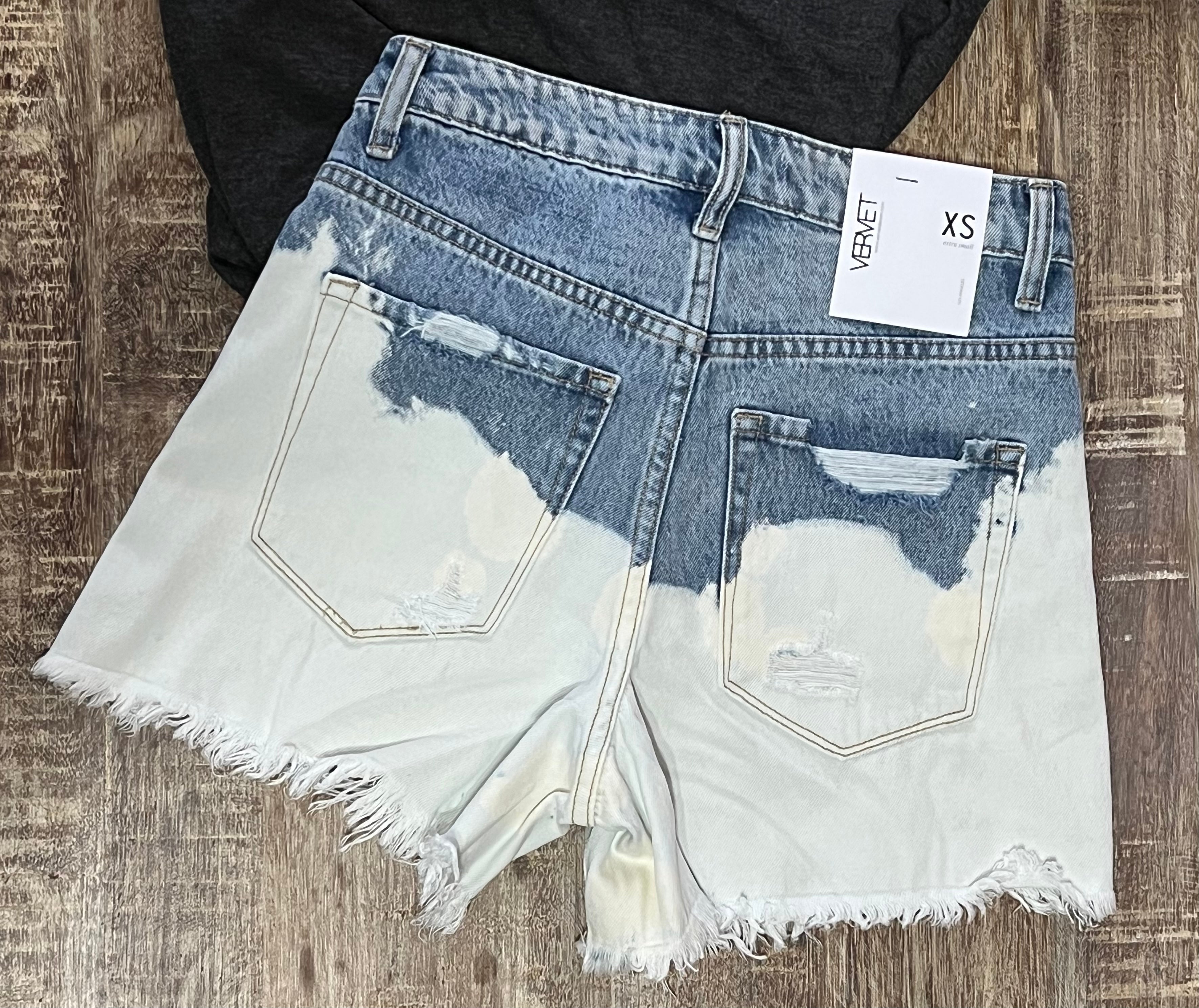 Beach Babe Super High Rise Mom Bleached Denim Shorts with Frayed Hem