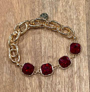 Chunky Gemstone Holiday Gold Link Stretch Bracelet