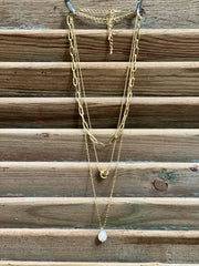 Layered Paperclip Chain with Knot Gold Charm & Pearl Necklace