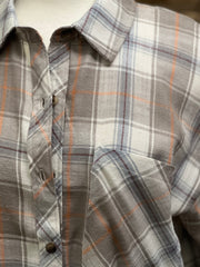 Heather Oversized Boyfriend Plaid Flannel Button Up Shirt