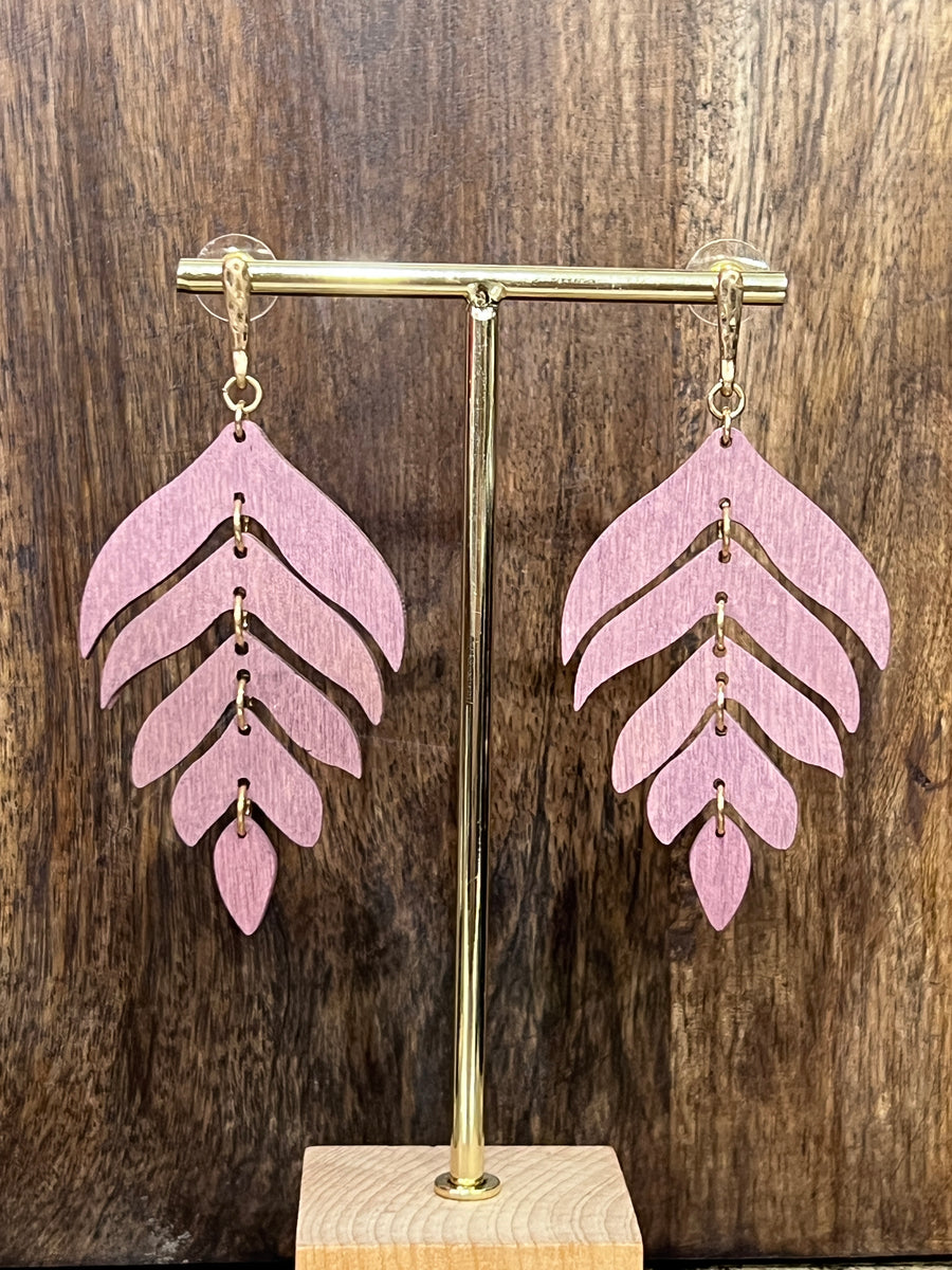 Wooden Feather Dangle Earrings