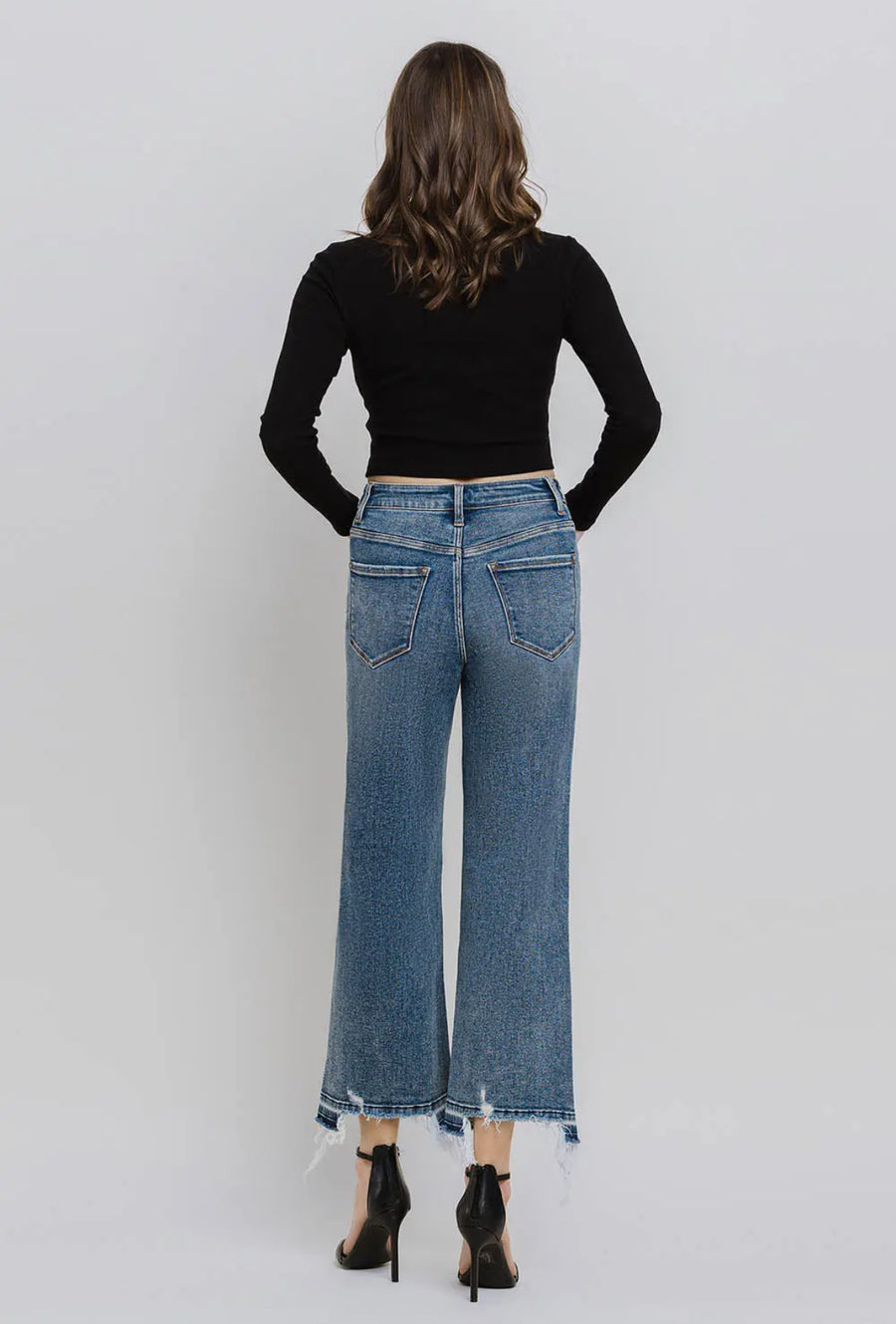 Poison Super High Rise Wide Leg Destroyed Crop Jeans