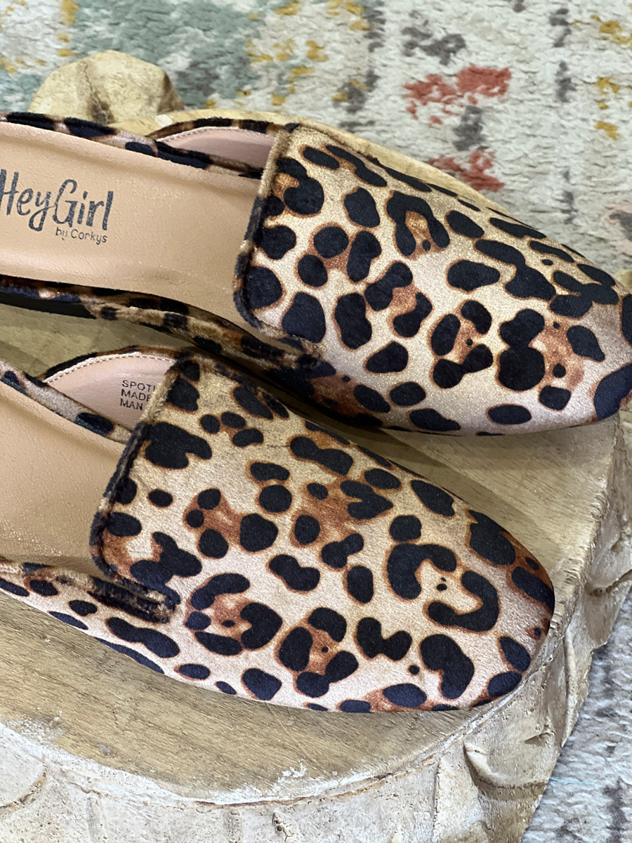 Corkys Hey Girl Spotlight Leopard VELVET Slide Mule Shoes