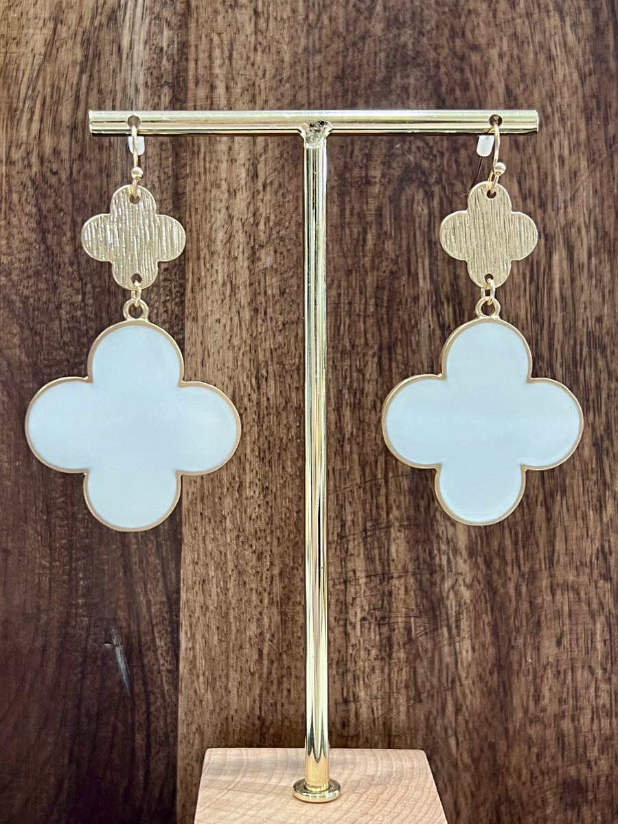 Naiya White & Gold Clover Earrings