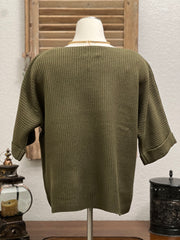 Claire Dolman Half Sleeve Transitional Sweater with Round Neckline