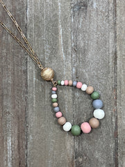 Long Necklace with Wooden Beaded Teardrop Pendant