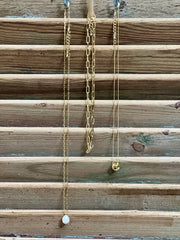 Layered Paperclip Chain with Knot Gold Charm & Pearl Necklace