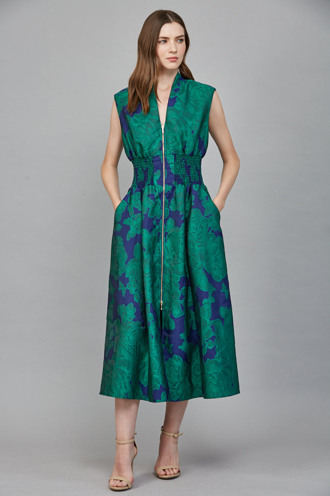 Empress Bold Floral Patten Jacquard Midi Dress