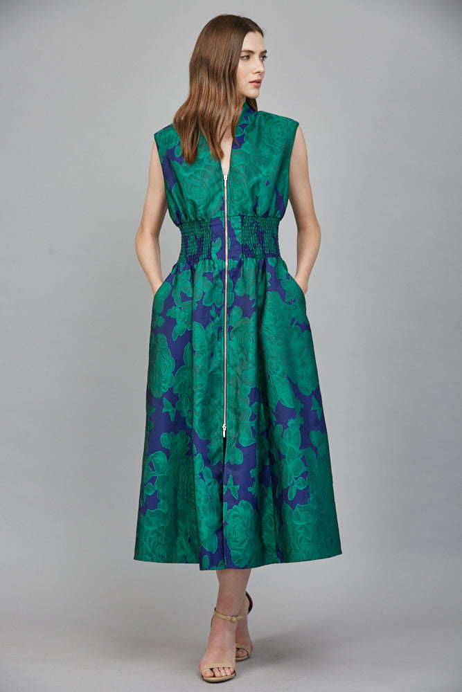 Empress Bold Floral Patten Jacquard Midi Dress