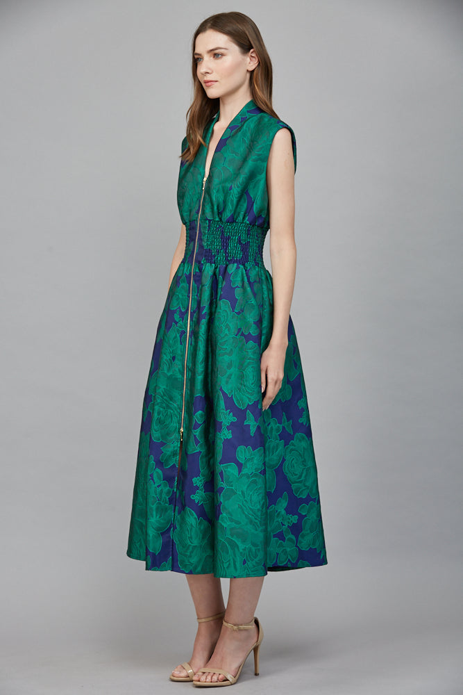 Empress Bold Floral Patten Jacquard Midi Dress