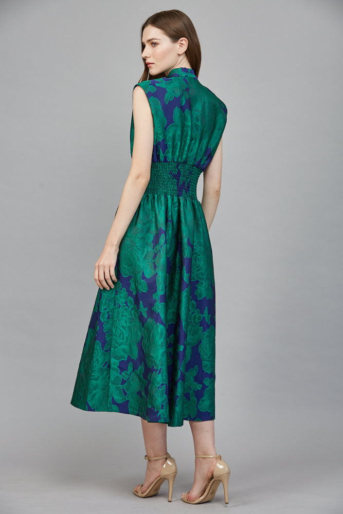 Empress Bold Floral Patten Jacquard Midi Dress